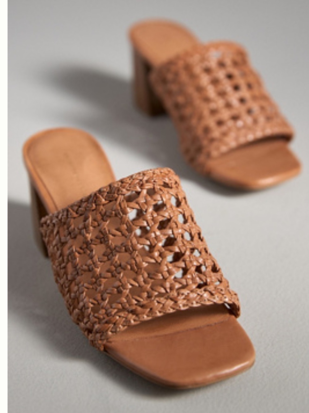 By Anthropologie Woven Slide Block Heels in Tan.  New no box.